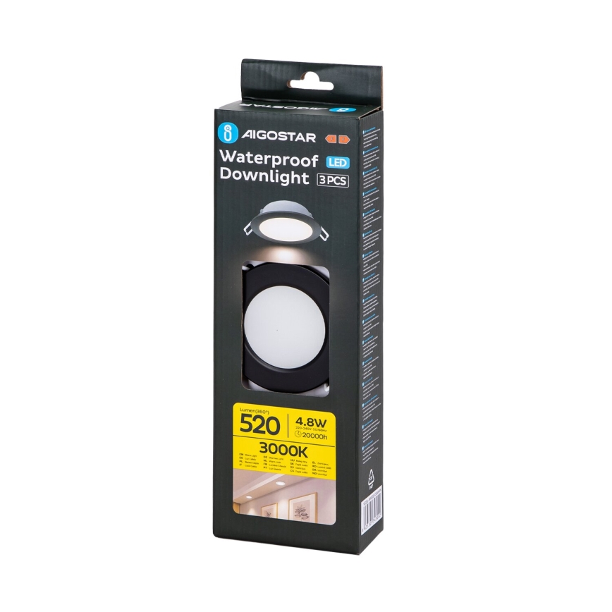 Aigostar - SETTI 3x LED upotettava ulkovalo LED/4,8W/230V 3000K IP65 musta
