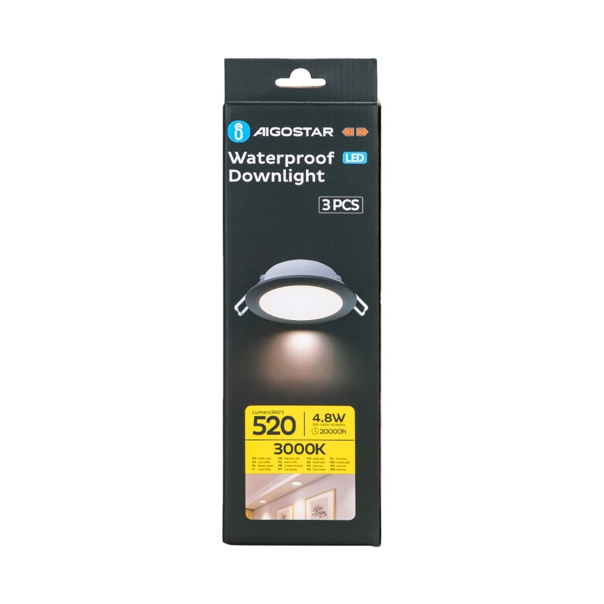 Aigostar - SETTI 3x LED upotettava ulkovalo LED/4,8W/230V 3000K IP65 musta