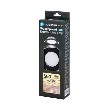 Aigostar - SETTI 3x LED upotettava ulkovalo LED/4,8W/230V 4000K IP65 musta