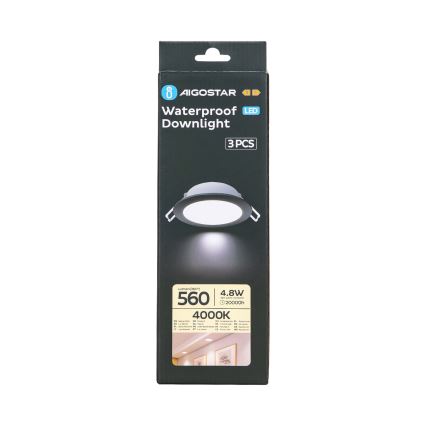 Aigostar - SETTI 3x LED upotettava ulkovalo LED/4,8W/230V 4000K IP65 musta