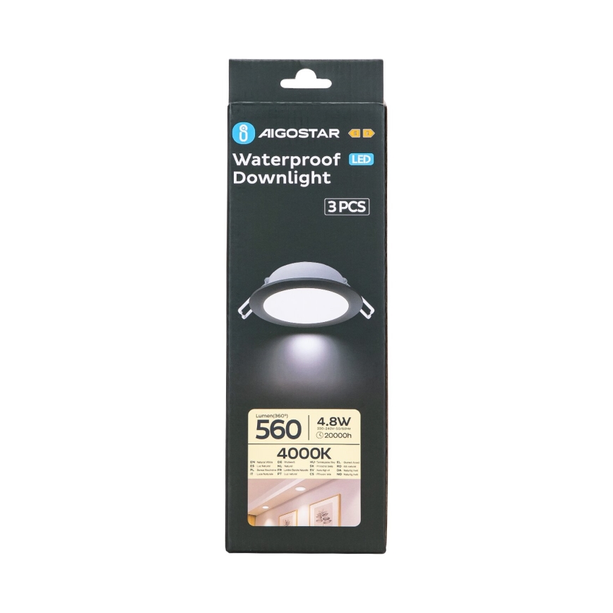 Aigostar - SETTI 3x LED upotettava ulkovalo LED/4,8W/230V 4000K IP65 musta