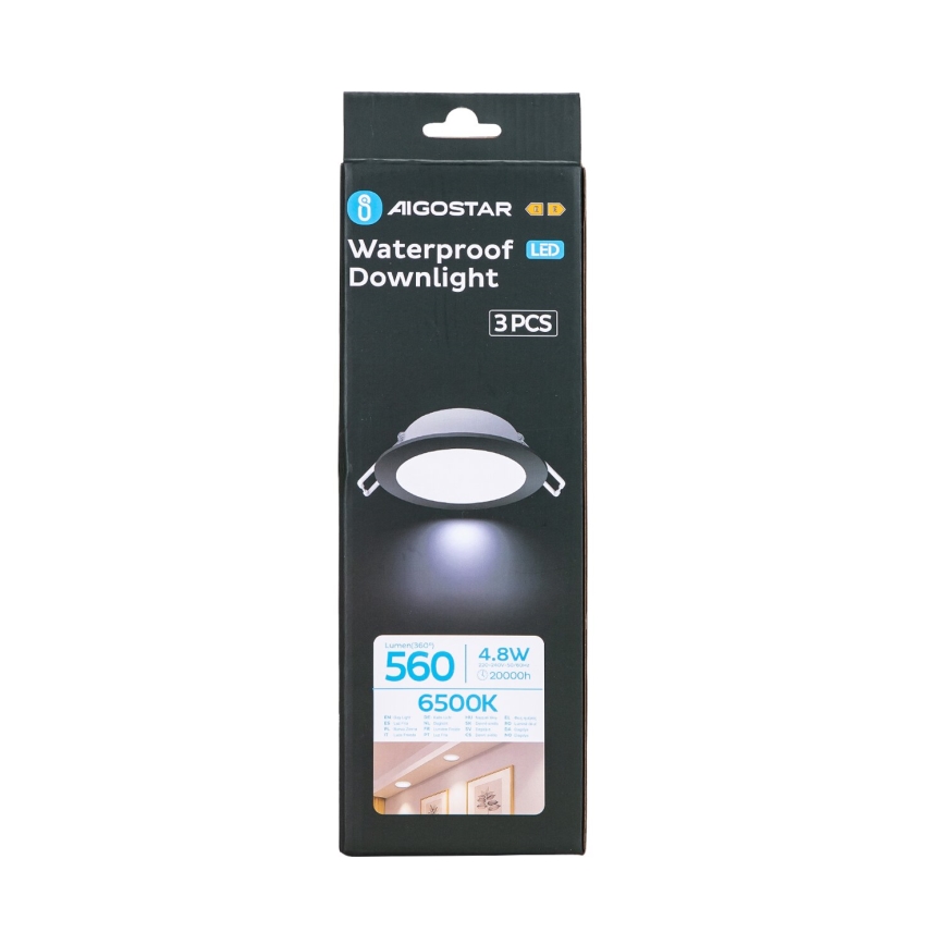 Aigostar - SETTI 3x LED upotettava ulkovalo LED/4,8W/230V 6500K IP65 musta