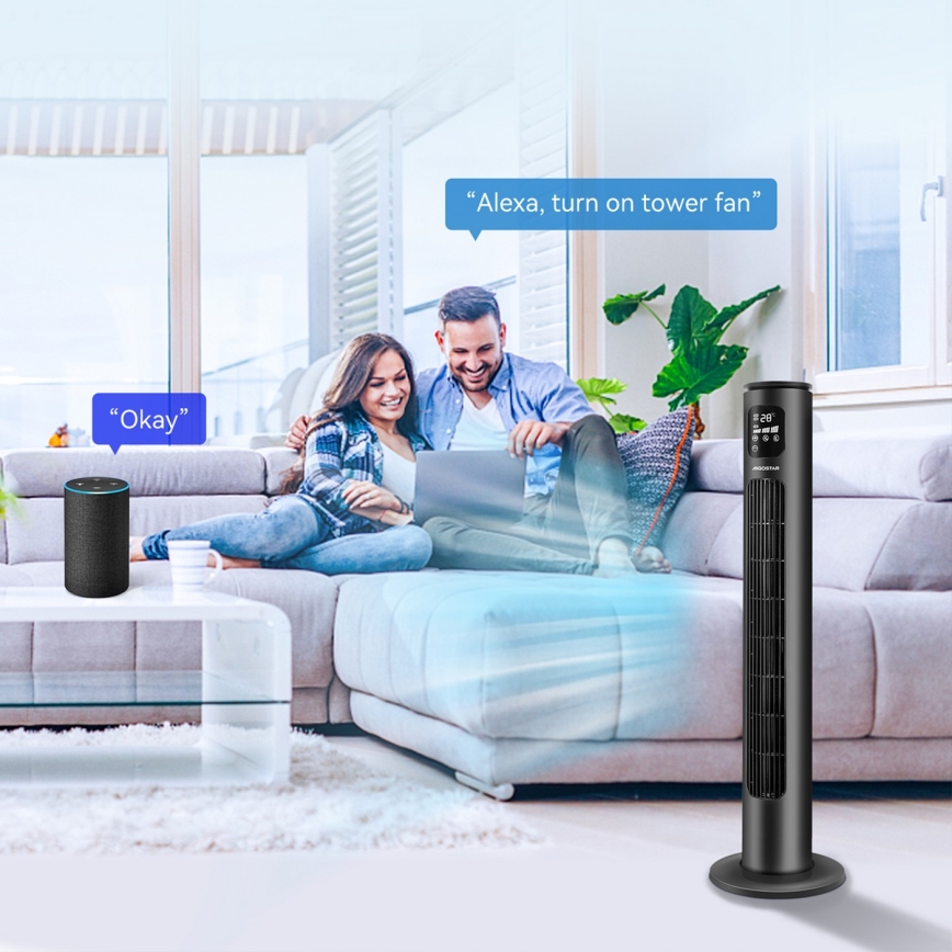 Aigostar - Tornituuletin 50W/230V musta Wi-Fi + kauko-ohjaus