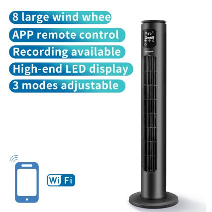 Aigostar - Tornituuletin 50W/230V musta Wi-Fi + kauko-ohjaus