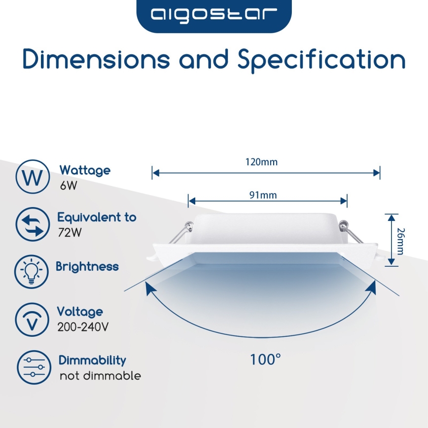Aigostar - Upotettava LED-kattovalaisin LED/6W/230V 3000K 12x12 cm valkoinen