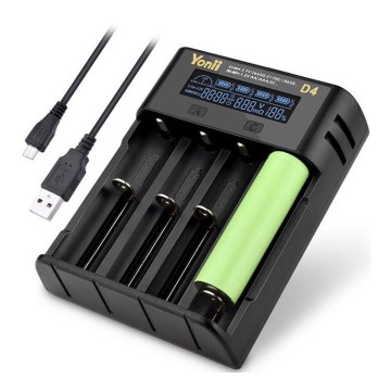 Akkulaturi LCD-näytöllä 1-4x Li-Ion/Ni-MH:lle