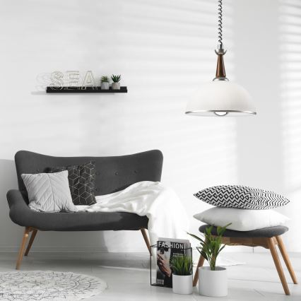 Alas vedettävä kattokruunu CHIARA 1xE27/60W/230V hopea/tummanruskea/pyökki