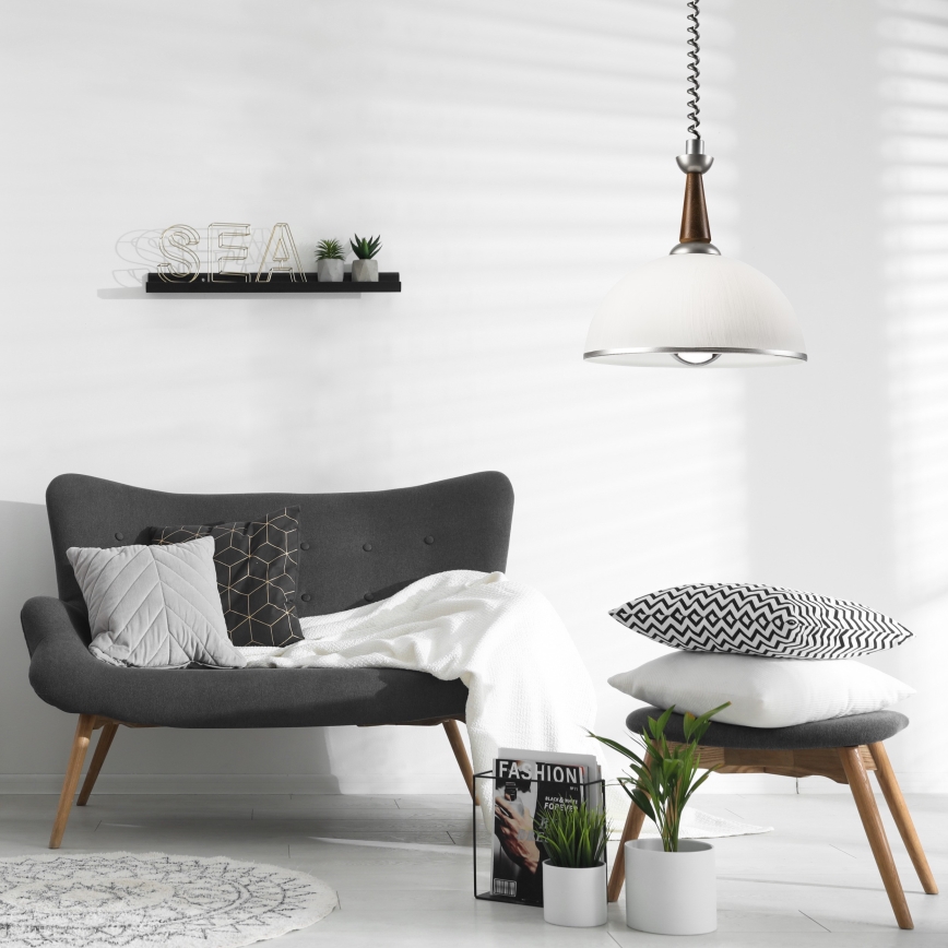 Alas vedettävä kattokruunu CHIARA 1xE27/60W/230V hopea/tummanruskea/pyökki