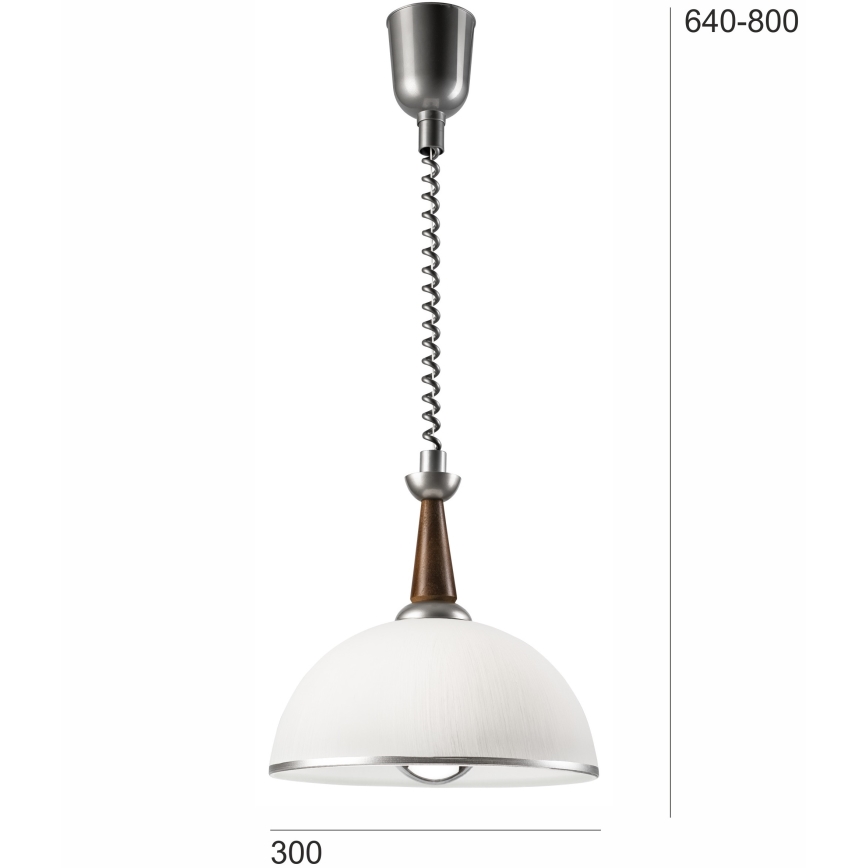 Alas vedettävä kattokruunu CHIARA 1xE27/60W/230V hopea/tummanruskea/pyökki