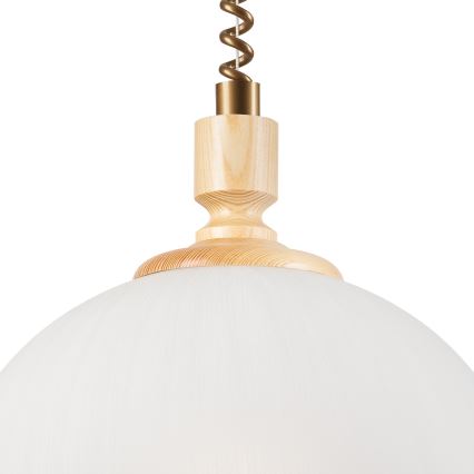 Alas vedettävä kattokruunu RAMONA 1xE27/60W/230V beige/vaaleanruskea/mänty