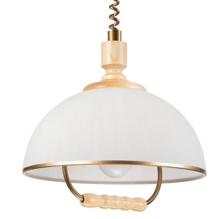 Alas vedettävä kattokruunu RAMONA 1xE27/60W/230V beige/vaaleanruskea/mänty