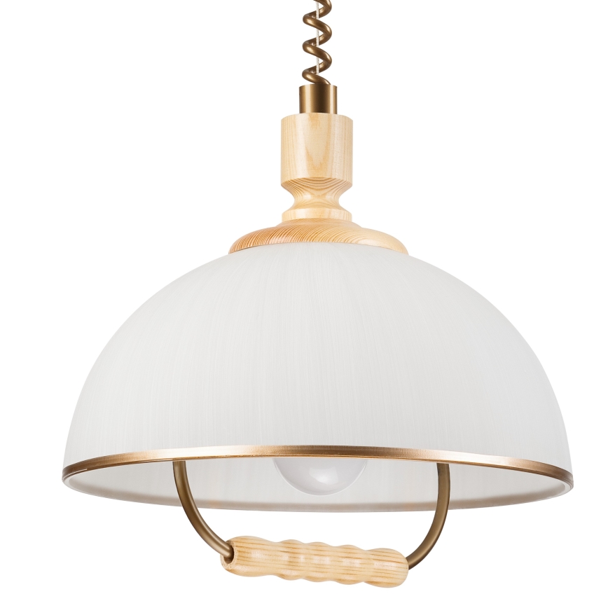 Alas vedettävä kattokruunu RAMONA 1xE27/60W/230V beige/vaaleanruskea/mänty