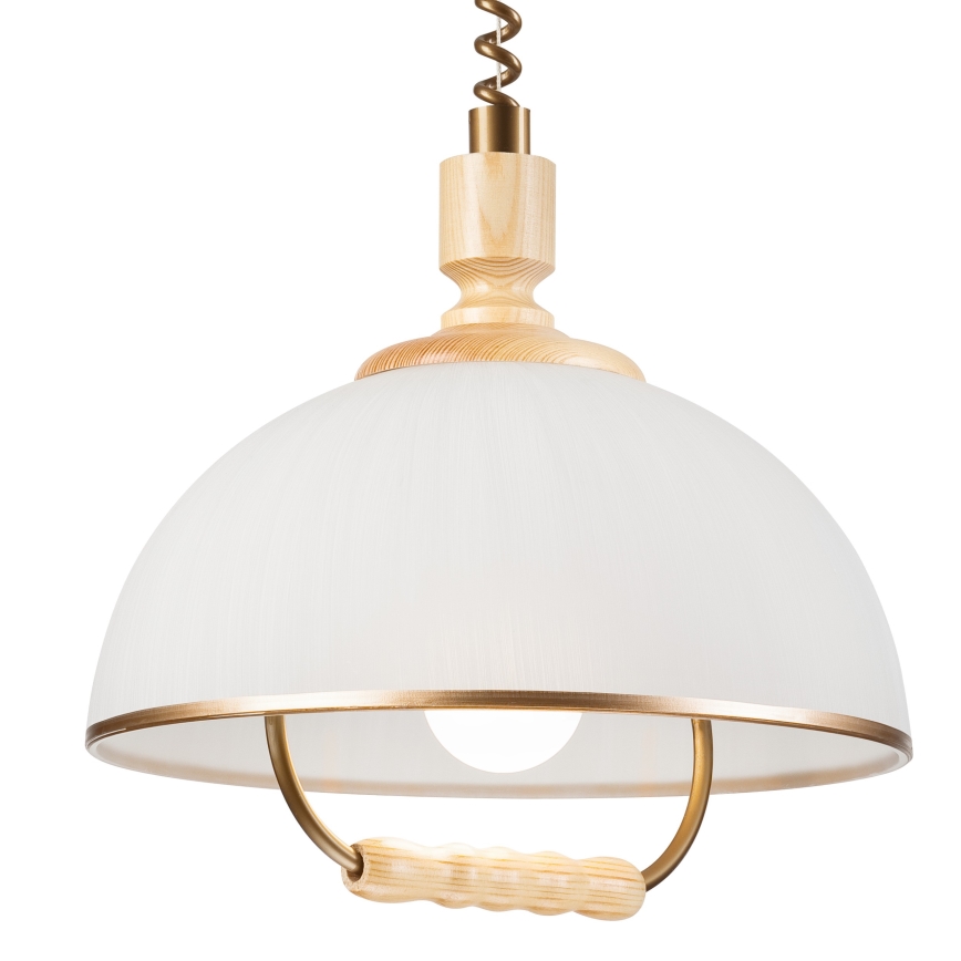 Alas vedettävä kattokruunu RAMONA 1xE27/60W/230V beige/vaaleanruskea/mänty