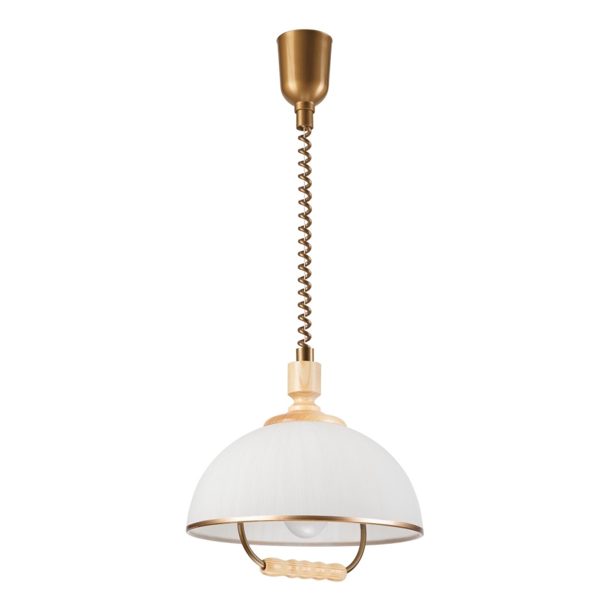 Alas vedettävä kattokruunu RAMONA 1xE27/60W/230V beige/vaaleanruskea/mänty