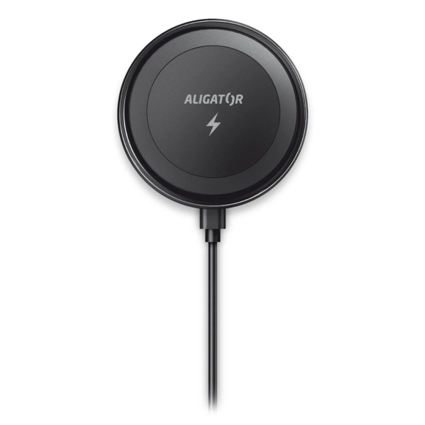 Aligator AMS05BK - Magneettinen puhelinteline autoon langattomalla Qi-latauksella 15 W ja MagSafe-yhteensopiva, musta