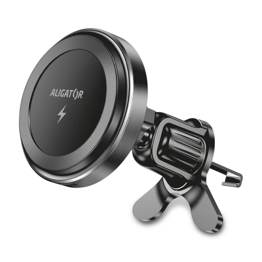 Aligator AMS05BK - Magneettinen puhelinteline autoon langattomalla Qi-latauksella 15 W ja MagSafe-yhteensopiva, musta