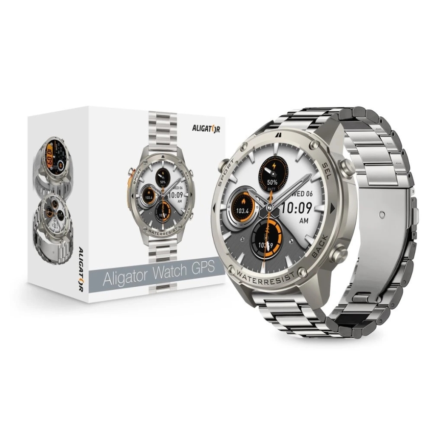 Aligator AW12SR - älykello Watch GPS 500 mAh IP69K hopea