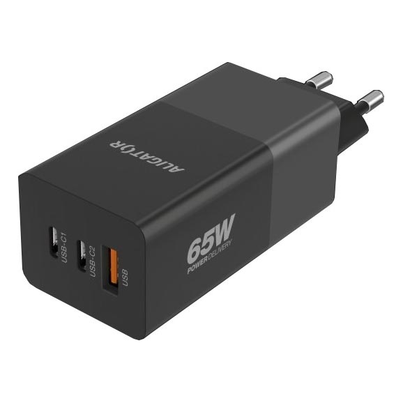 Aligator CHPD0027 - 65 W GaN Power Delivery -pikalaturi, 2x USB-C + USB-A, musta