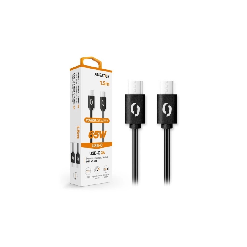 Aligator DATKP48 - USB-kaapeli USB-C / USB-C 65 W Power Delivery 1,5 m musta