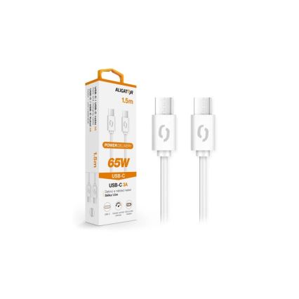 Aligator DATKP49 - USB-kaapeli USB-C / USB-C 65 W Power Delivery 1,5 m valkoinen