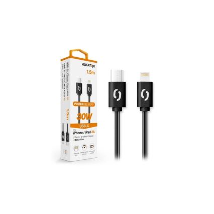 Aligator DATKP50 - USB-kaapeli USB-C / Lightning 30W Power Delivery 1,5m musta