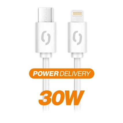 Aligator DATKP61 - USB-kaapeli USB-C / Lightning, 30 W Power Delivery, 2,5 m, valkoinen