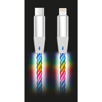 Aligator DATKP65 - USB-kaapeli USB-C / Lightning LED-valaistuksella 30W Power Delivery 0,5m