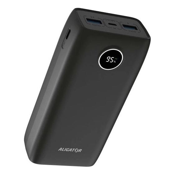 Aligator PBPD30BK - Varavirtalähde (powerbank) LCD-näytöllä, Power Delivery 30000 mAh/20W/3,7V, musta