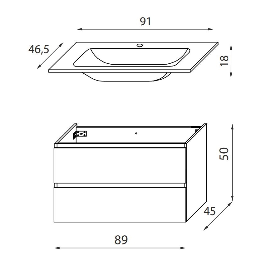 Allaskaappi HENRY 91 cm pesualtaalla valkoinen