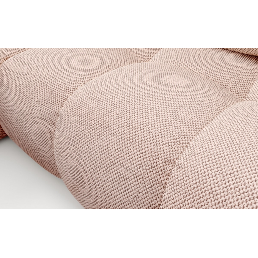 Vuodetoiminnolla varustettu verhoiltu L-mallinen kulmasohva säilytystilalla ALMADA, vasenkätinen, vaaleanpunainen