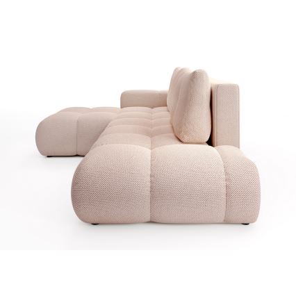Vuodetoiminnolla varustettu verhoiltu L-mallinen kulmasohva säilytystilalla ALMADA, vasenkätinen, vaaleanpunainen