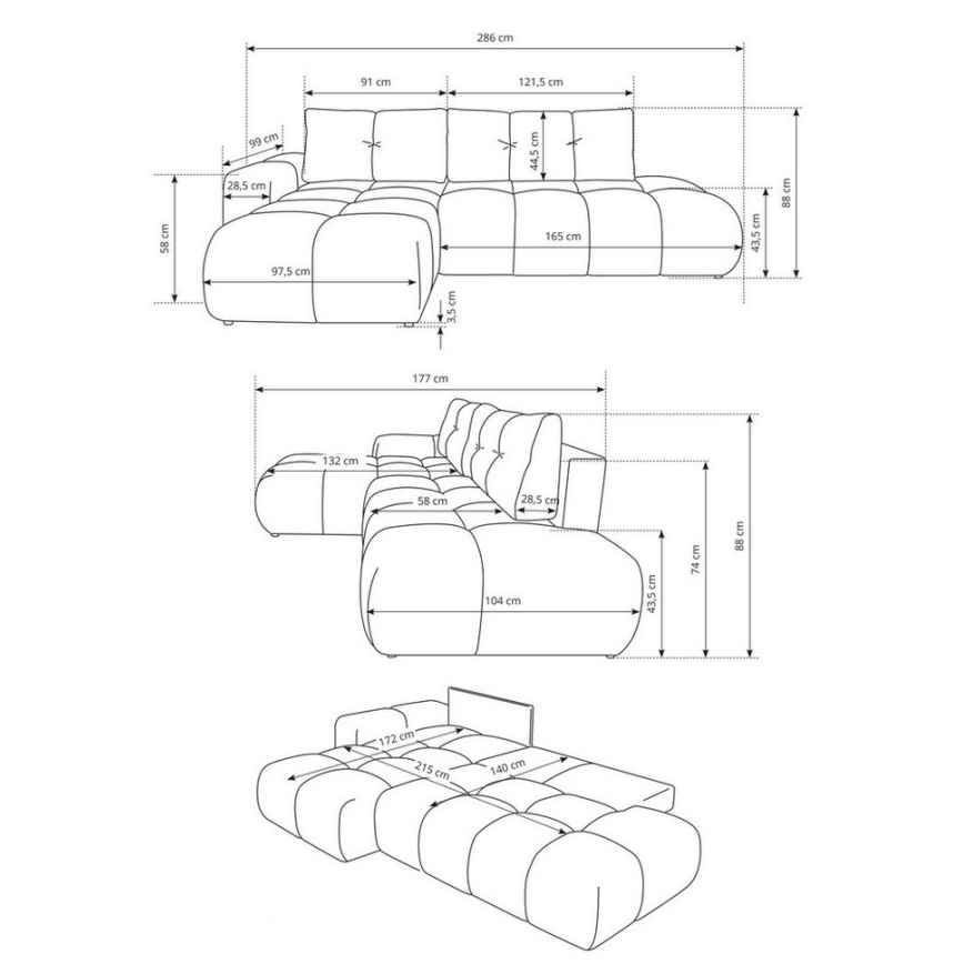 Vuodetoiminnolla varustettu verhoiltu L-mallinen kulmasohva säilytystilalla ALMADA, vasenkätinen, vaaleanpunainen