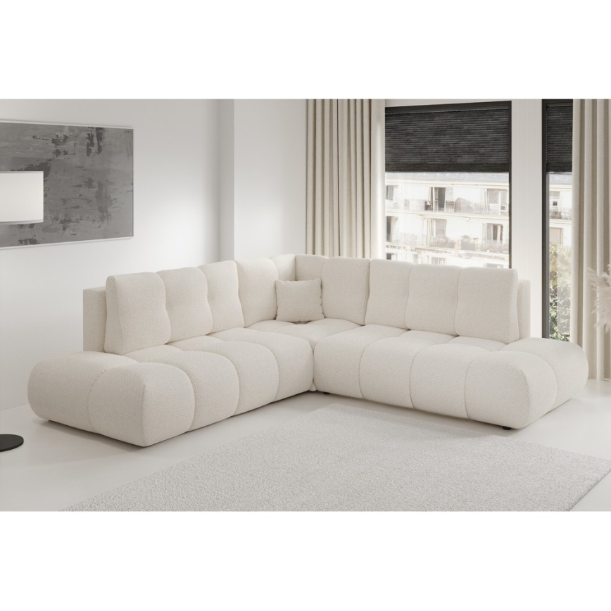 ALMADA L-mallinen avattava verhoiltu kulmasohva säilytystilalla, vasen, beige