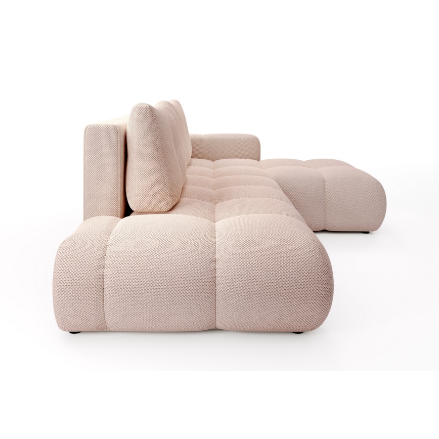 ALMADA oikeanpuoleinen L-muotoinen avattava verhoiltu kulmasohva säilytystilalla, vaaleanpunainen