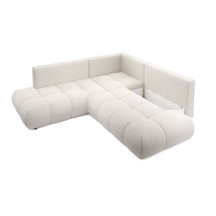 ALMADA oikeanpuoleinen L-muotoinen verhoiltu avattava kulmasohva säilytystilalla, beige