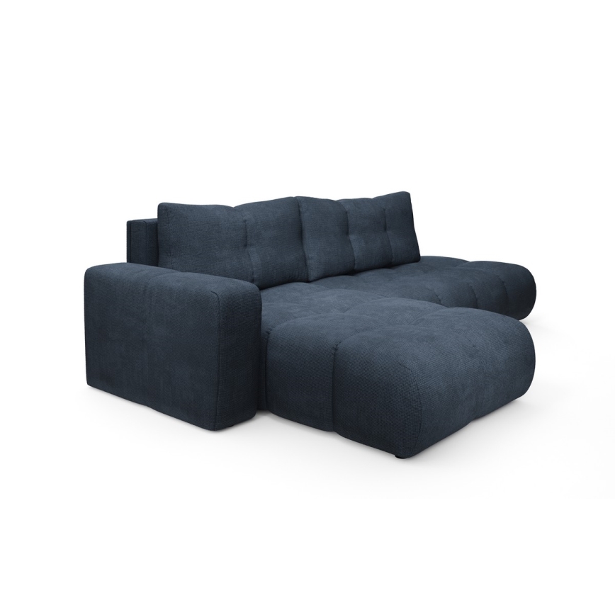 ALMADA L-muotoinen vasenkätinen avattava verhoiltu kulmasohva säilytystilalla, sininen