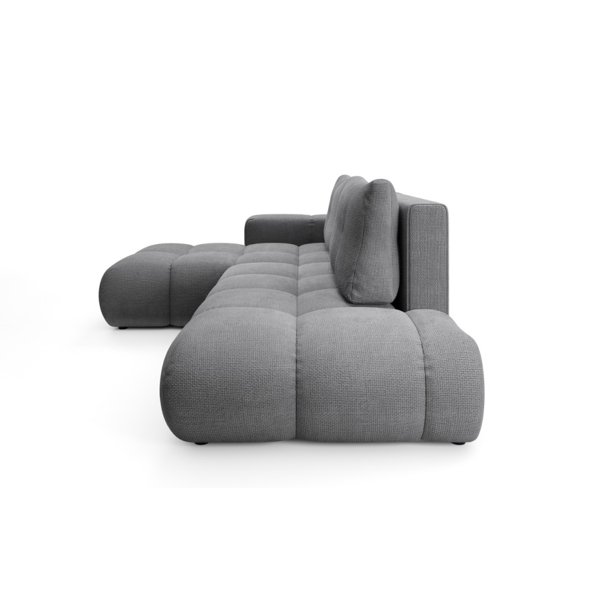 Vuoteeksi avattava L-muotoinen verhoiltu kulmasohva säilytystilalla ALMADA, vasen, harmaa