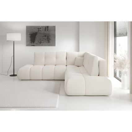 ALMADA L-mallinen avattava verhoiltu kulmasohva säilytystilalla, vasen, beige
