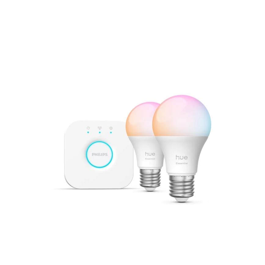 Aloituspaketti Philips Hue White And Color Ambiance Essential 2xE27/8W/230V 2200-6500K + yhdistämislaite