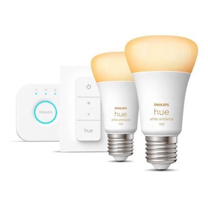Aloituspaketti Philips Hue WHITE AMBIANCE 2xE27/8W/230V + liitäntälaite