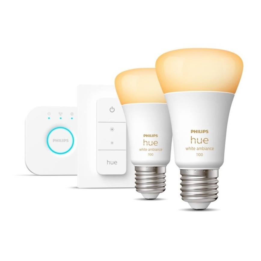 Aloituspaketti Philips Hue WHITE AMBIANCE 2xE27/8W/230V + liitäntälaite