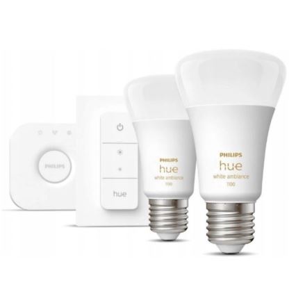 Aloituspaketti Philips Hue WHITE AMBIANCE 2xE27/8W/230V + liitäntälaite