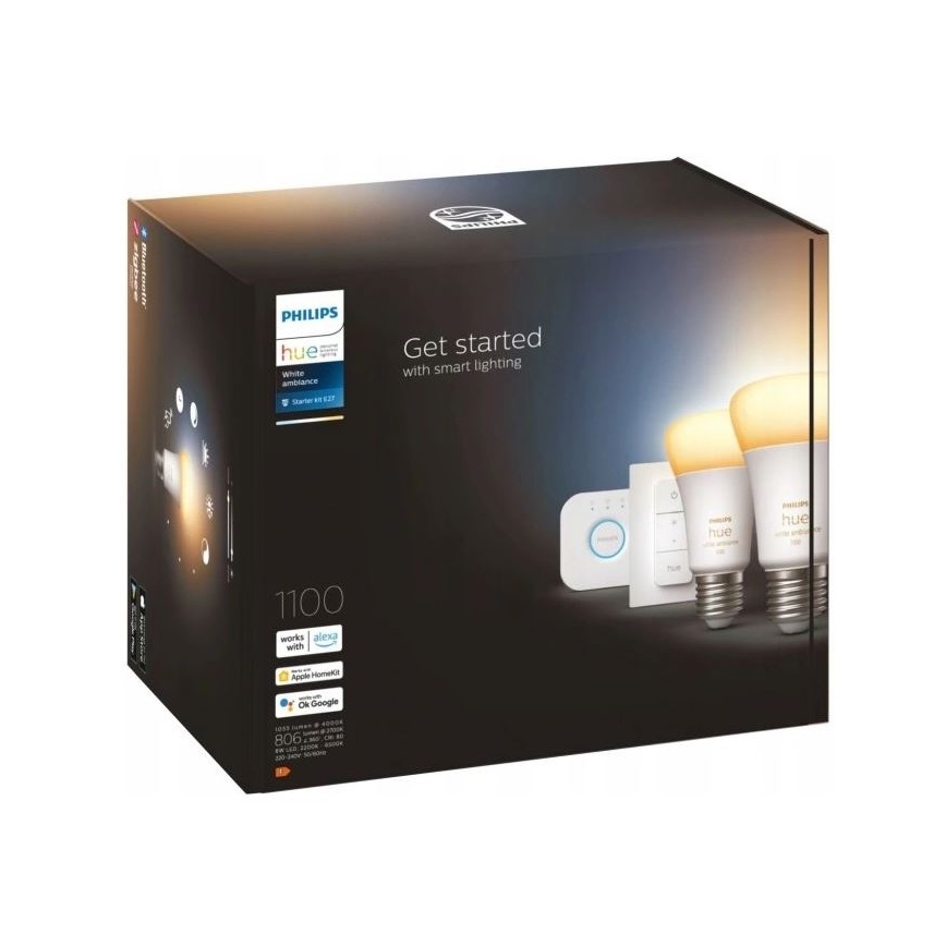 Aloituspaketti Philips Hue WHITE AMBIANCE 2xE27/8W/230V + liitäntälaite