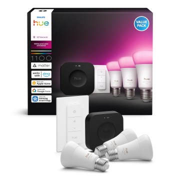Aloitussetti Philips Hue WHITE AND COLOR AMBIANCE 3xE27/8,1W 1000-20000K + liitäntälaite