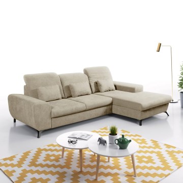 ALTA L-mallinen oikeakätinen verhoiltu avattava kulmasohva säilytystilalla, beige