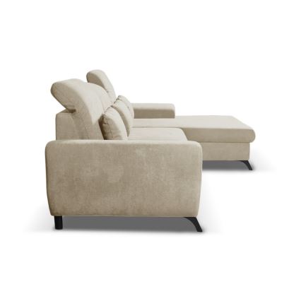 ALTA L-mallinen oikeakätinen verhoiltu avattava kulmasohva säilytystilalla, beige