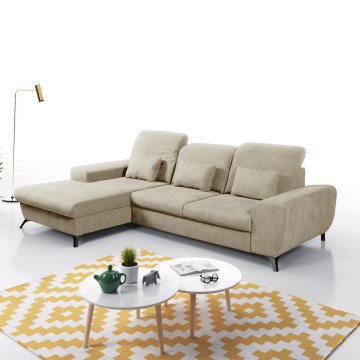 ALTA L-mallinen vasenkätinen avattava verhoiltu kulmasohva säilytystilalla, beige