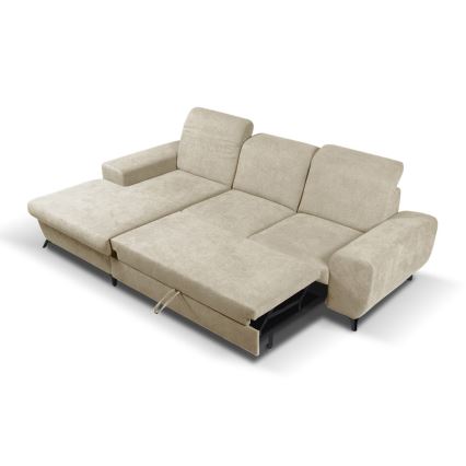 ALTA L-mallinen vasenkätinen avattava verhoiltu kulmasohva säilytystilalla, beige