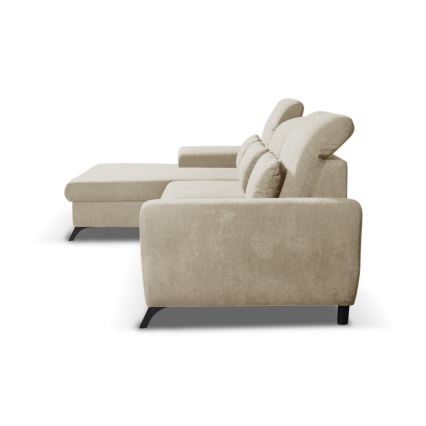 ALTA L-mallinen vasenkätinen avattava verhoiltu kulmasohva säilytystilalla, beige