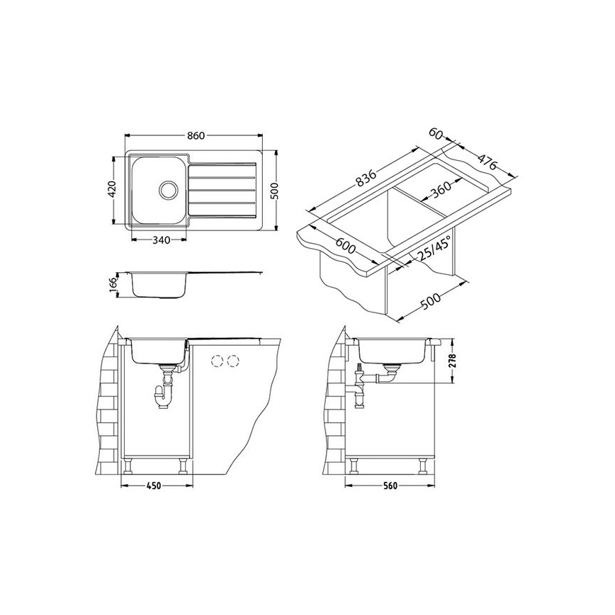 ALVEUS 1065560 - Keittiön pesuallas LINE 86x50 cm matta teräs/satiini